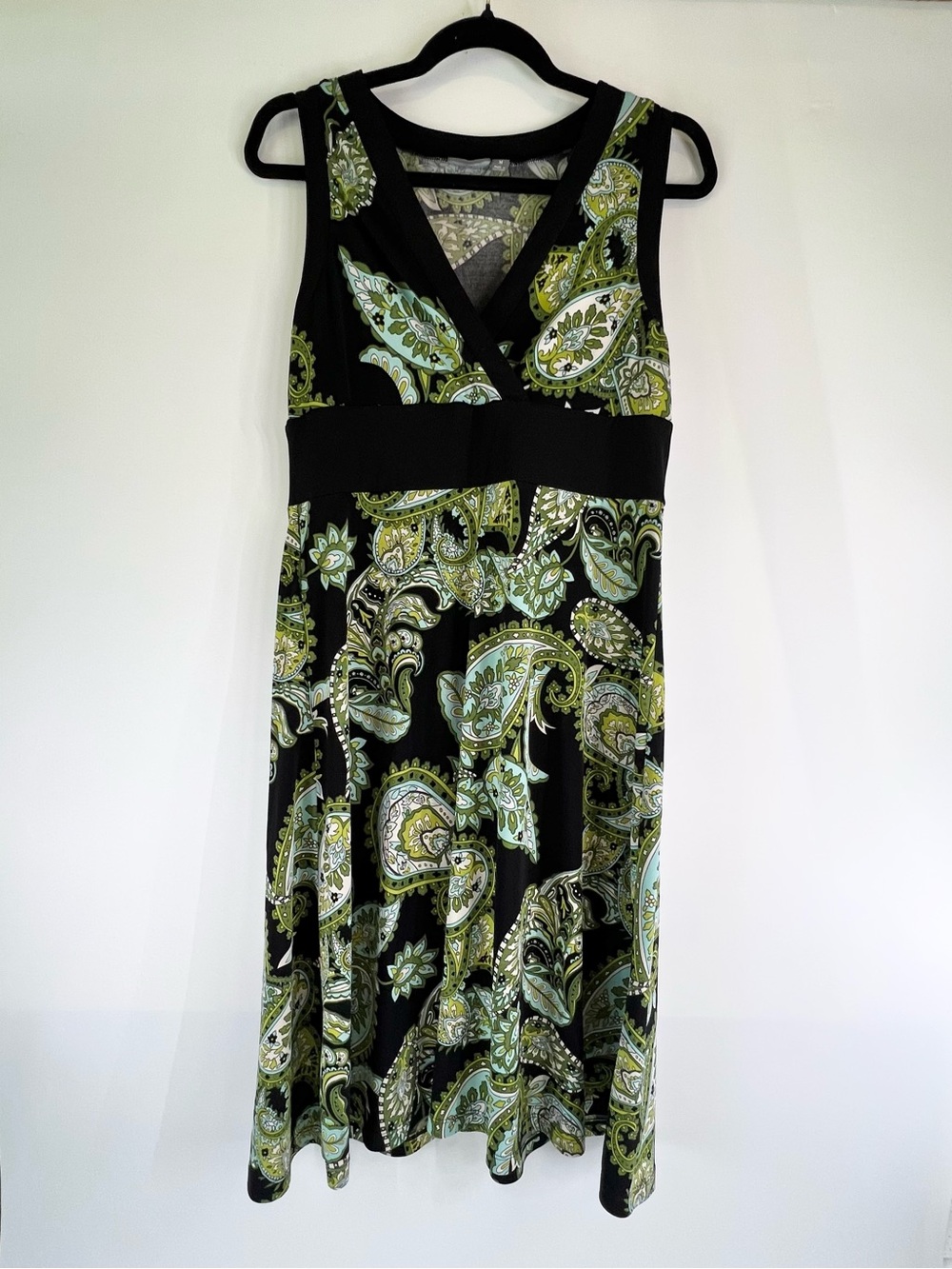 Apt. 9 Dress Black Midi Paisley Print Green medium Boho Y2k Artsy
